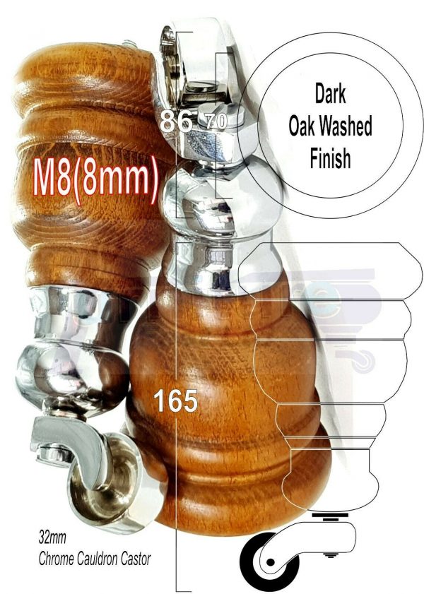 4x WOOD FURNITURE SOFA LEGS M8(8mm) REPLACEMENT CHAIR WITH CASTORS 165mm HIGH - Image 15