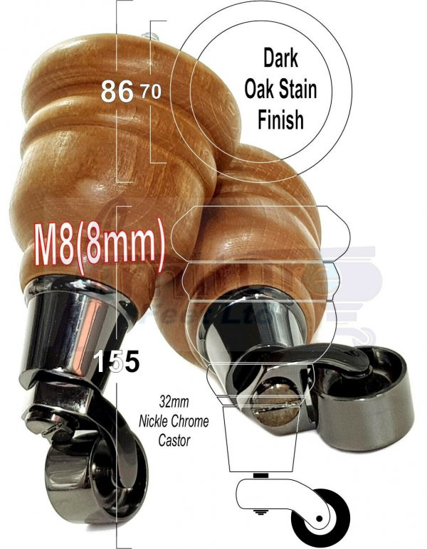 4x WOOD FURNITURE SOFA LEGS M8(8mm) REPLACEMENT CHAIR WITH CASTORS 165mm HIGH - Image 13