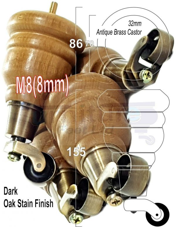 4x WOOD FURNITURE SOFA LEGS M8(8mm) REPLACEMENT CHAIR WITH CASTORS 165mm HIGH - Image 12