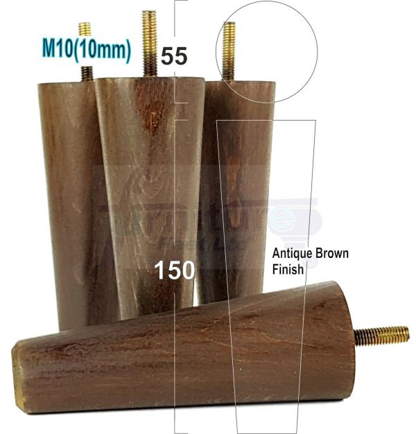 4x WOOD REPLACEMENT FURNITURE CHAIR LEG M10(10mm) TAPERED SETTEE FEET 150mm HIGH - Image 10
