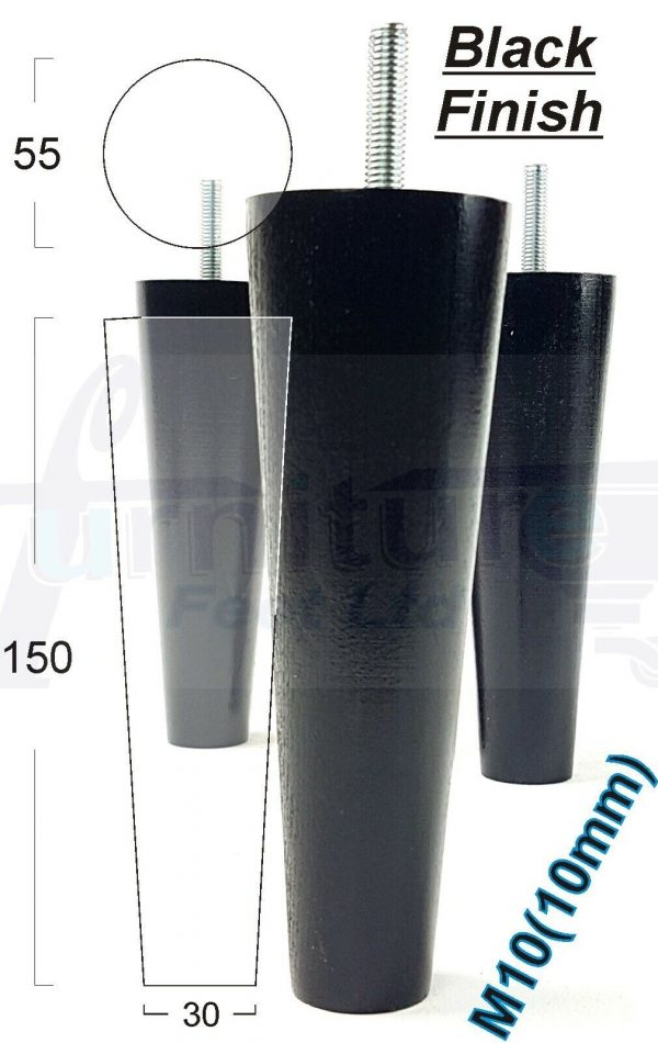 4x WOOD REPLACEMENT FURNITURE CHAIR LEG M10(10mm) TAPERED SETTEE FEET 150mm HIGH - Image 12