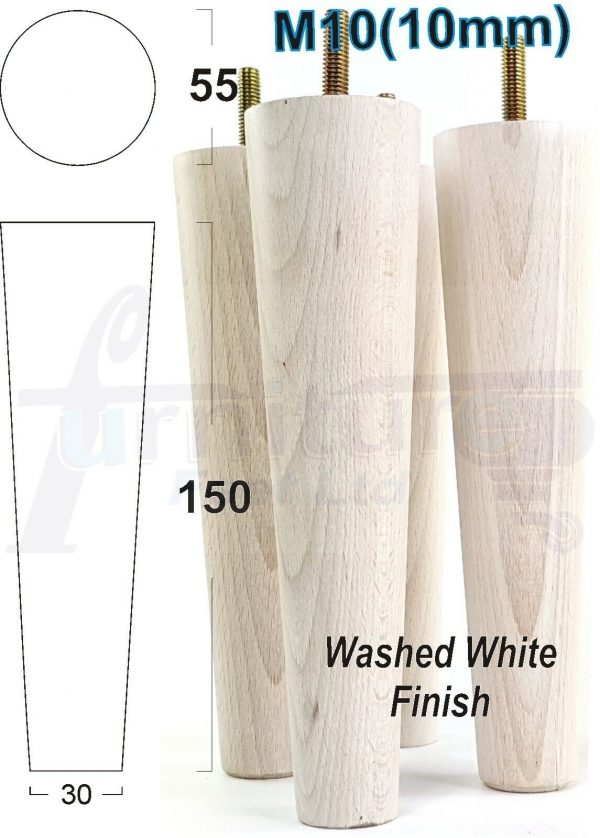 4x WOOD REPLACEMENT FURNITURE CHAIR LEG M10(10mm) TAPERED SETTEE FEET 150mm HIGH - Image 32