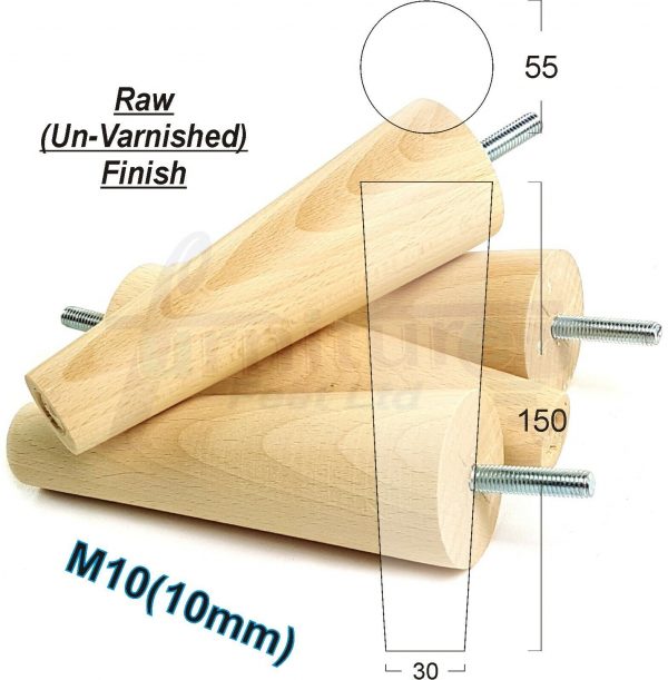 4x WOOD REPLACEMENT FURNITURE CHAIR LEG M10(10mm) TAPERED SETTEE FEET 150mm HIGH - Image 29