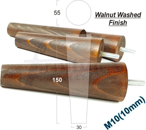 4x WOOD REPLACEMENT FURNITURE CHAIR LEG M10(10mm) TAPERED SETTEE FEET 150mm HIGH - Image 17