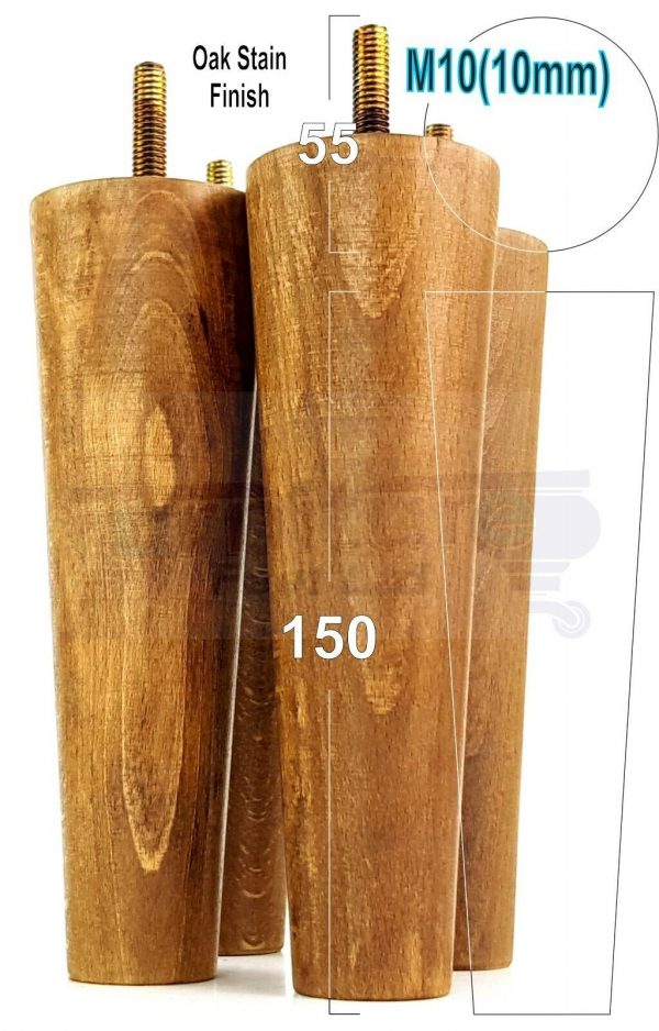 4x WOOD REPLACEMENT FURNITURE CHAIR LEG M10(10mm) TAPERED SETTEE FEET 150mm HIGH - Image 27