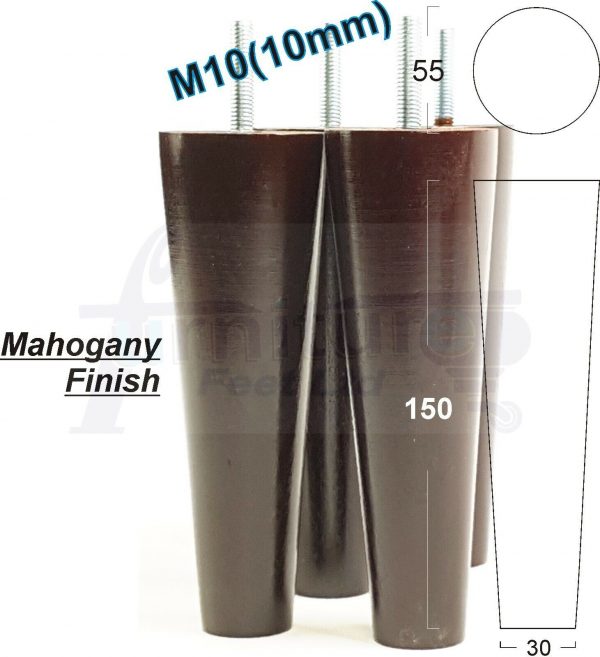 4x WOOD REPLACEMENT FURNITURE CHAIR LEG M10(10mm) TAPERED SETTEE FEET 150mm HIGH - Image 20