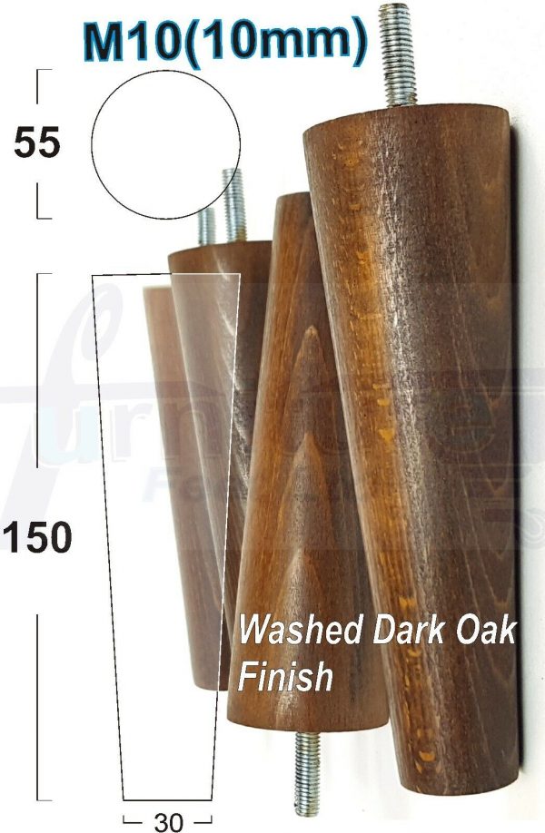 4x WOOD REPLACEMENT FURNITURE CHAIR LEG M10(10mm) TAPERED SETTEE FEET 150mm HIGH - Image 16