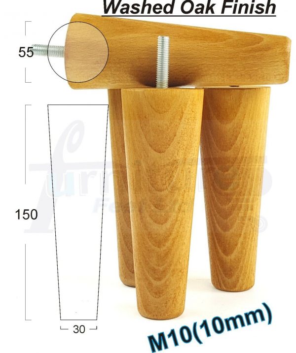 4x WOOD REPLACEMENT FURNITURE CHAIR LEG M10(10mm) TAPERED SETTEE FEET 150mm HIGH - Image 26