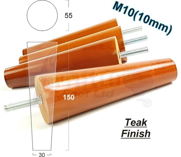 4x WOOD REPLACEMENT FURNITURE CHAIR LEG M10(10mm) TAPERED SETTEE FEET 150mm HIGH - Image 30