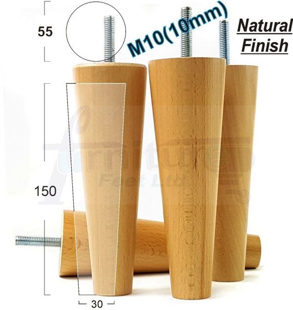 4x WOOD REPLACEMENT FURNITURE CHAIR LEG M10(10mm) TAPERED SETTEE FEET 150mm HIGH - Image 23