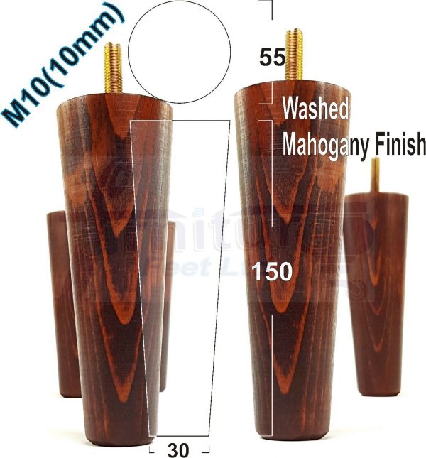4x WOOD REPLACEMENT FURNITURE CHAIR LEG M10(10mm) TAPERED SETTEE FEET 150mm HIGH - Image 21