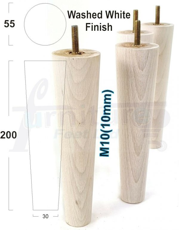 4x WOOD REPLACEMENT FURNITURE CHAIR LEG M10(10mm) TAPERED SETTEE FEET 200mm HIGH - Image 34