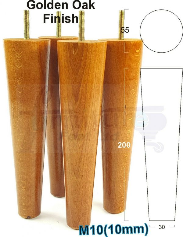 4x WOOD REPLACEMENT FURNITURE CHAIR LEG M10(10mm) TAPERED SETTEE FEET 200mm HIGH - Image 21