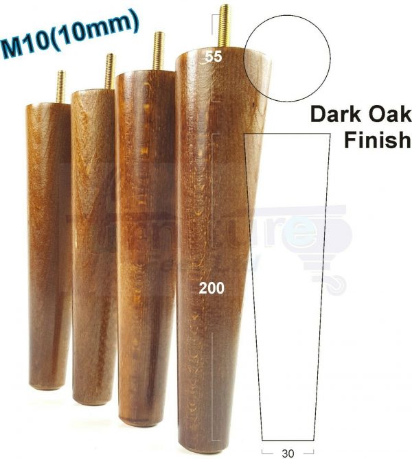 4x WOOD REPLACEMENT FURNITURE CHAIR LEG M10(10mm) TAPERED SETTEE FEET 200mm HIGH - Image 17