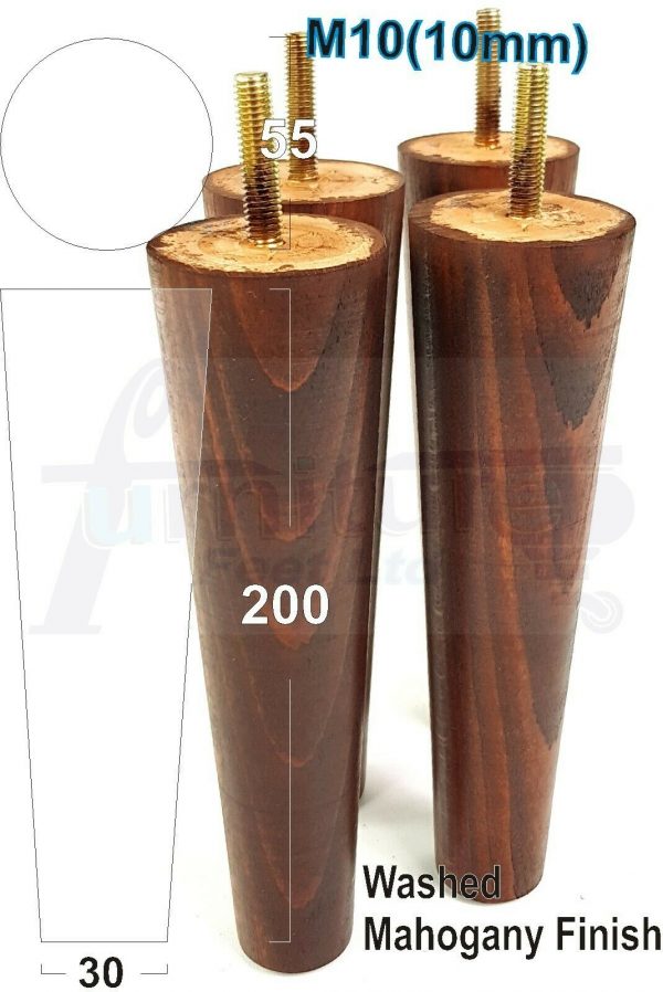 4x WOOD REPLACEMENT FURNITURE CHAIR LEG M10(10mm) TAPERED SETTEE FEET 200mm HIGH - Image 23