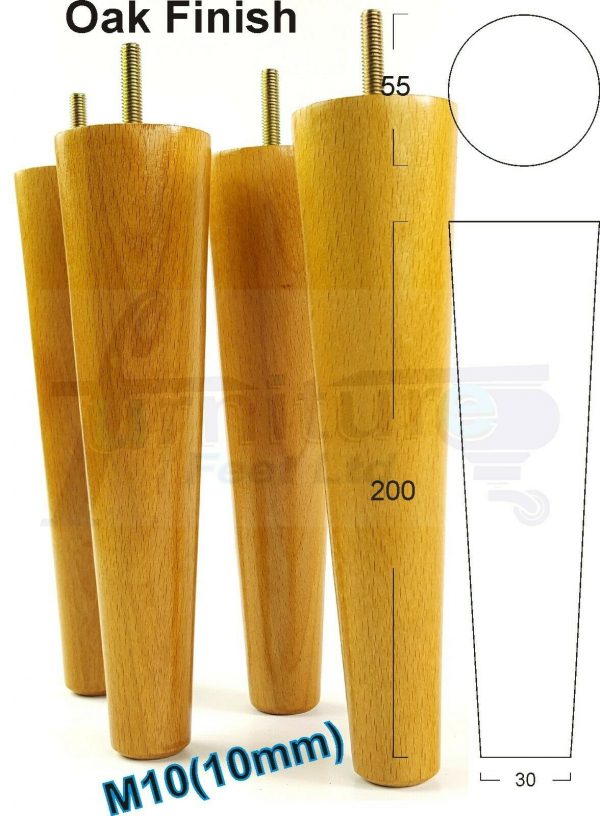 4x WOOD REPLACEMENT FURNITURE CHAIR LEG M10(10mm) TAPERED SETTEE FEET 200mm HIGH - Image 26
