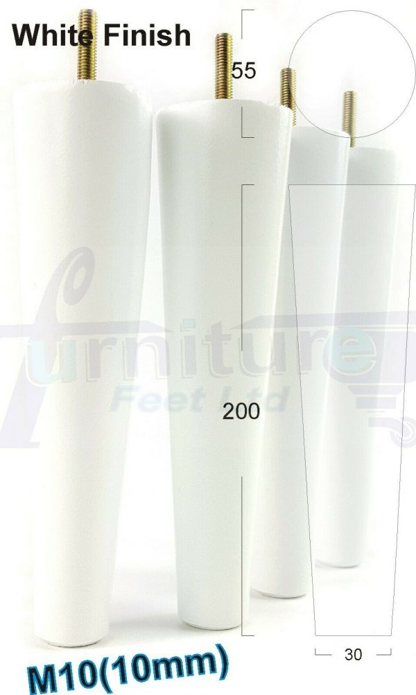 4x WOOD REPLACEMENT FURNITURE CHAIR LEG M10(10mm) TAPERED SETTEE FEET 200mm HIGH - Image 33