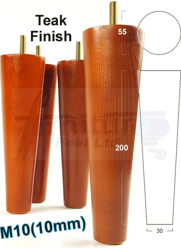 4x WOOD REPLACEMENT FURNITURE CHAIR LEG M10(10mm) TAPERED SETTEE FEET 200mm HIGH - Image 32