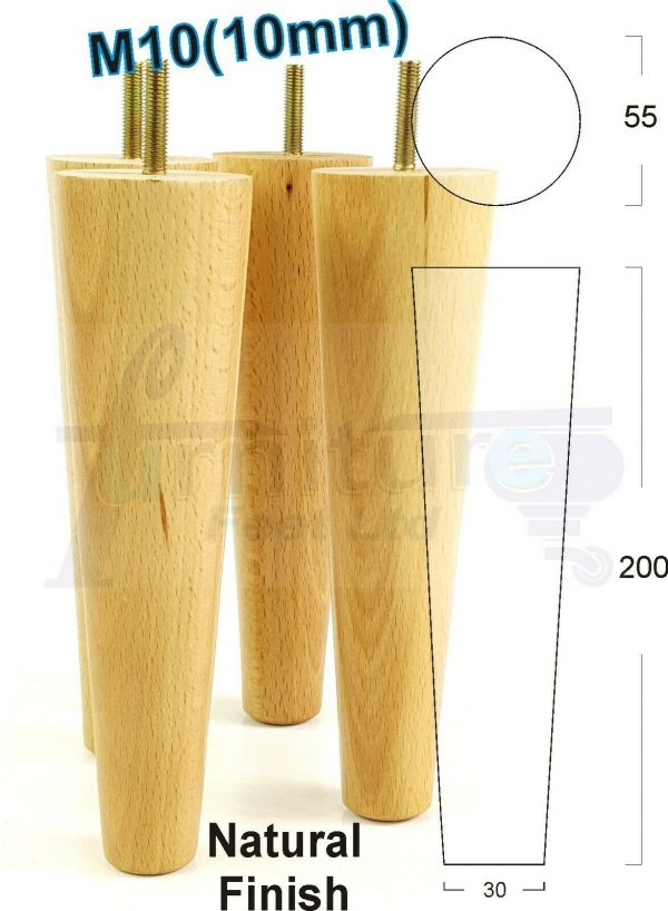 4x WOOD REPLACEMENT FURNITURE CHAIR LEG M10(10mm) TAPERED SETTEE FEET 200mm HIGH - Image 25