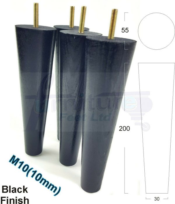 4x WOOD REPLACEMENT FURNITURE CHAIR LEG M10(10mm) TAPERED SETTEE FEET 200mm HIGH - Image 14