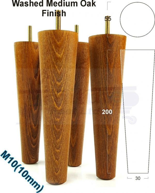 4x WOOD REPLACEMENT FURNITURE CHAIR LEG M10(10mm) TAPERED SETTEE FEET 200mm HIGH - Image 24