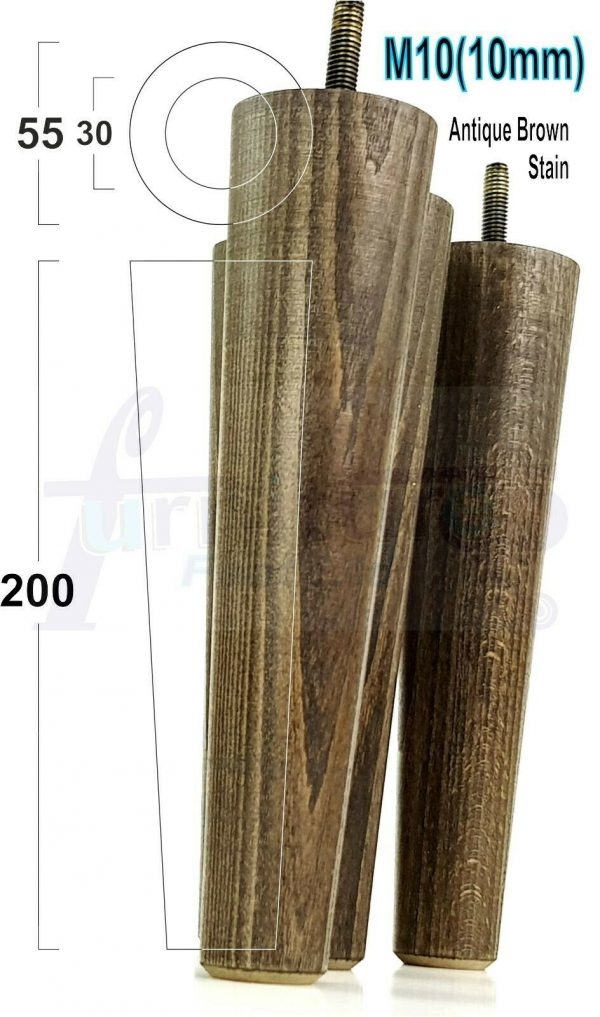 4x WOOD REPLACEMENT FURNITURE CHAIR LEG M10(10mm) TAPERED SETTEE FEET 200mm HIGH - Image 13