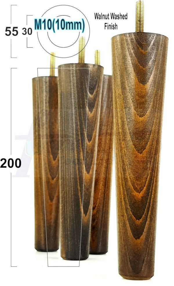 4x WOOD REPLACEMENT FURNITURE CHAIR LEG M10(10mm) TAPERED SETTEE FEET 200mm HIGH - Image 19
