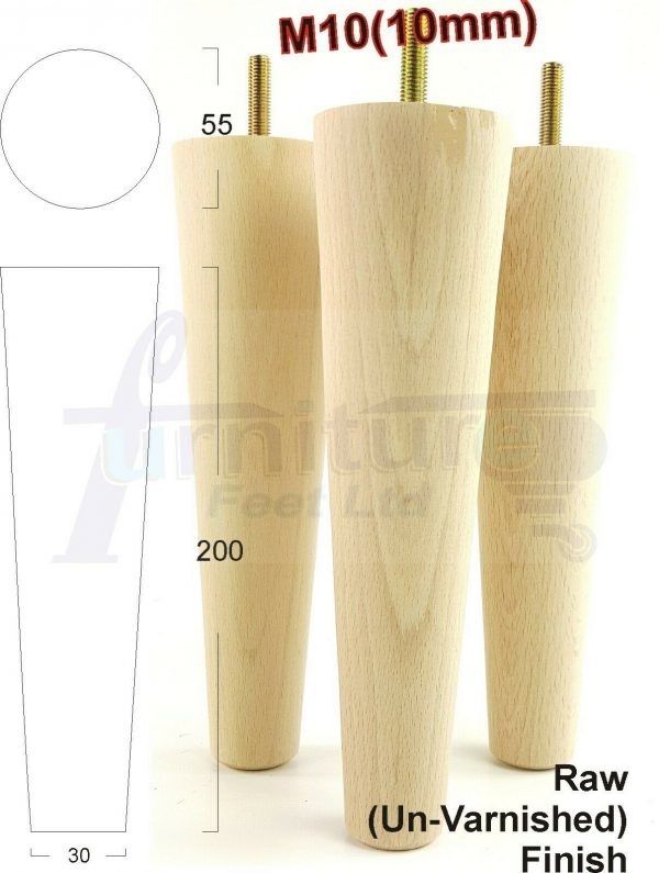 4x WOOD REPLACEMENT FURNITURE CHAIR LEG M10(10mm) TAPERED SETTEE FEET 200mm HIGH - Image 31
