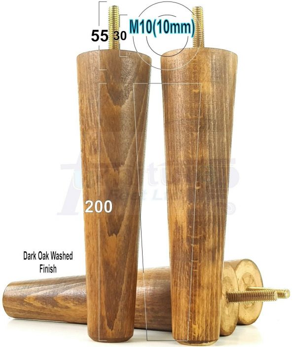 4x WOOD REPLACEMENT FURNITURE CHAIR LEG M10(10mm) TAPERED SETTEE FEET 200mm HIGH - Image 18