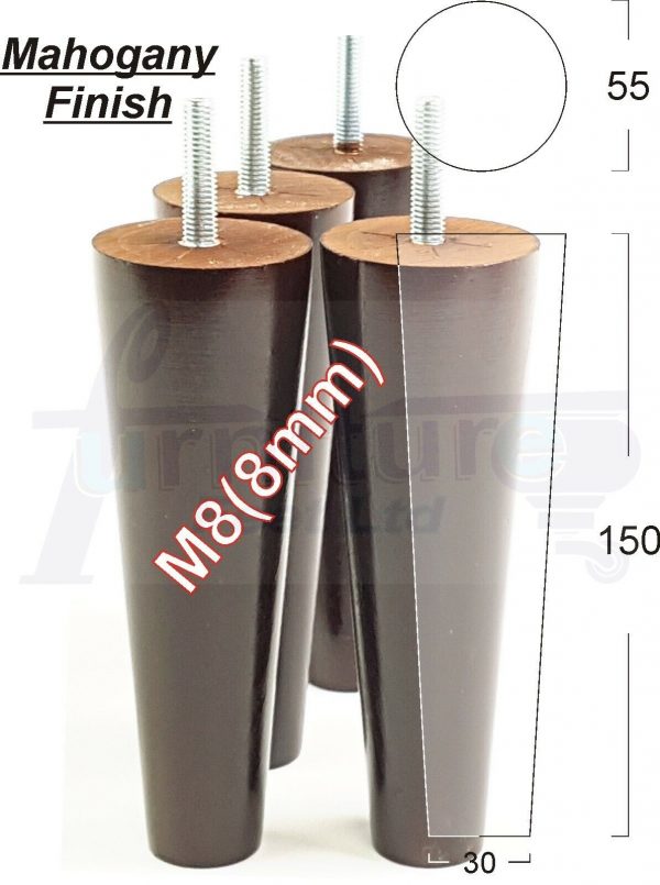 4x WOOD REPLACEMENT FURNITURE CHAIR LEG M8(8mm) TAPERED SETTEE FEET 150mm HIGH - Image 23