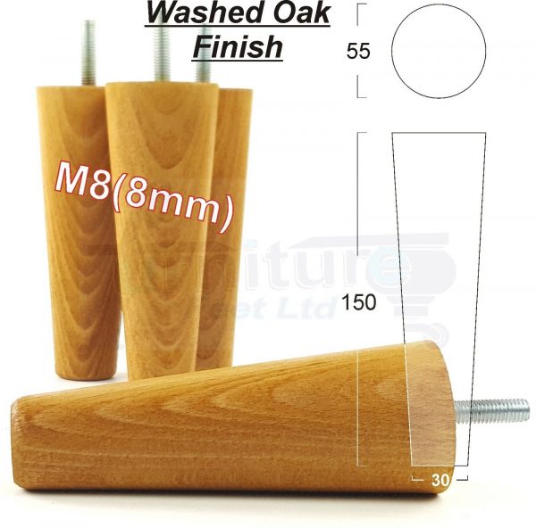4x WOOD REPLACEMENT FURNITURE CHAIR LEG M8(8mm) TAPERED SETTEE FEET 150mm HIGH - Image 29