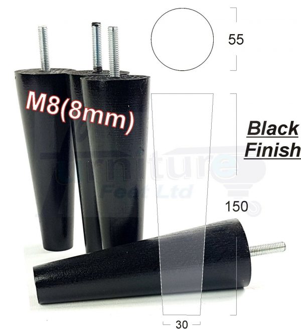 4x WOOD REPLACEMENT FURNITURE CHAIR LEG M8(8mm) TAPERED SETTEE FEET 150mm HIGH - Image 15