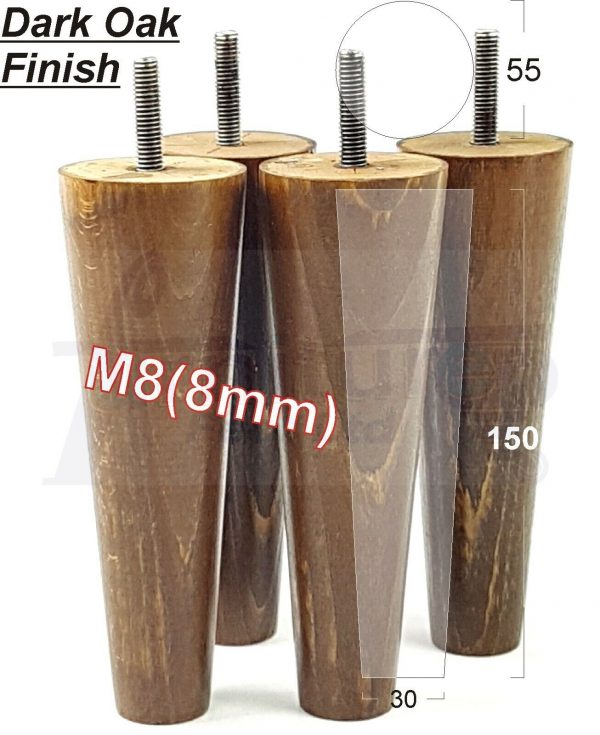 4x WOOD REPLACEMENT FURNITURE CHAIR LEG M8(8mm) TAPERED SETTEE FEET 150mm HIGH - Image 18