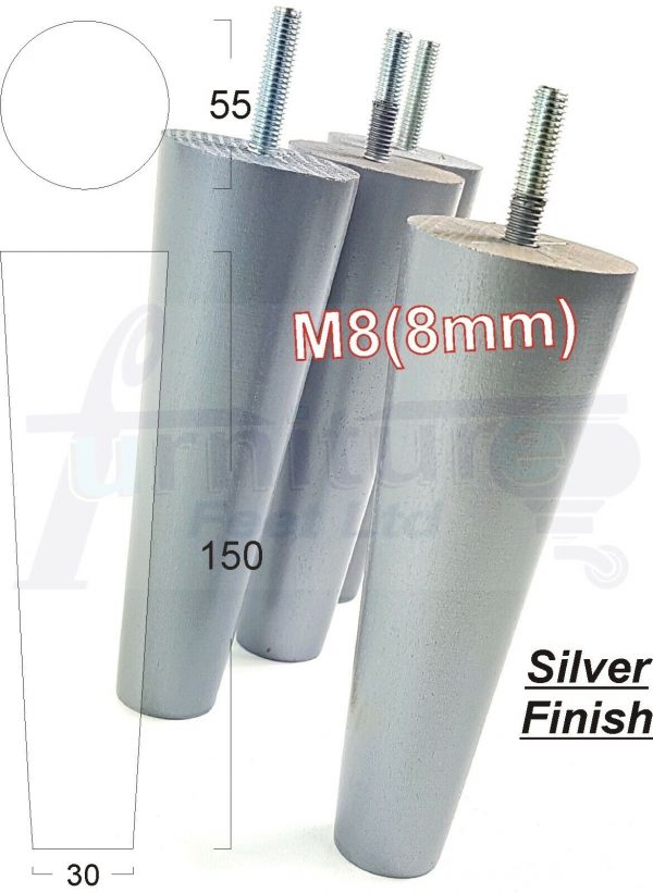 4x WOOD REPLACEMENT FURNITURE CHAIR LEG M8(8mm) TAPERED SETTEE FEET 150mm HIGH - Image 31