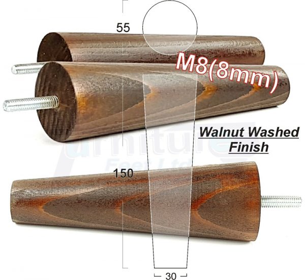 4x WOOD REPLACEMENT FURNITURE CHAIR LEG M8(8mm) TAPERED SETTEE FEET 150mm HIGH - Image 20