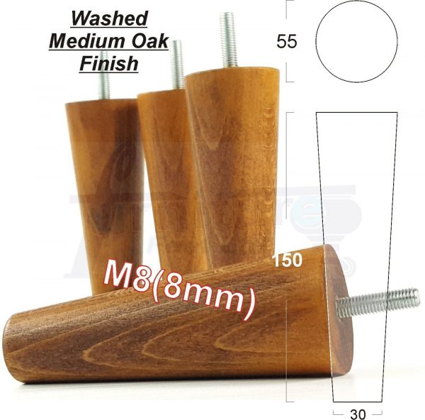 4x WOOD REPLACEMENT FURNITURE CHAIR LEG M8(8mm) TAPERED SETTEE FEET 150mm HIGH - Image 25