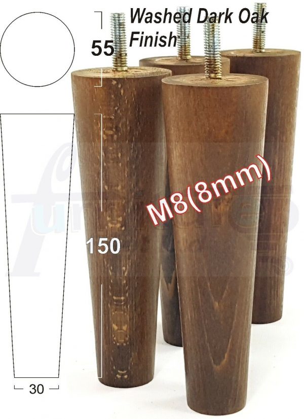 4x WOOD REPLACEMENT FURNITURE CHAIR LEG M8(8mm) TAPERED SETTEE FEET 150mm HIGH - Image 19