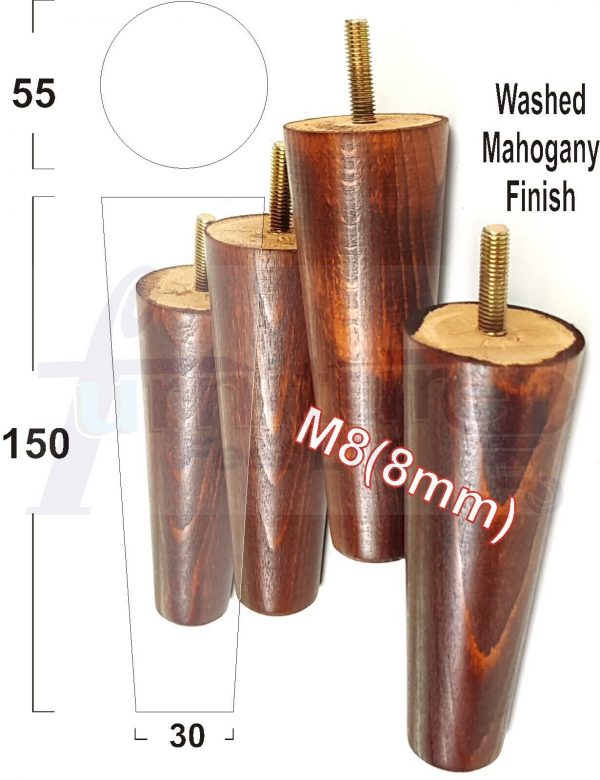 4x WOOD REPLACEMENT FURNITURE CHAIR LEG M8(8mm) TAPERED SETTEE FEET 150mm HIGH - Image 24