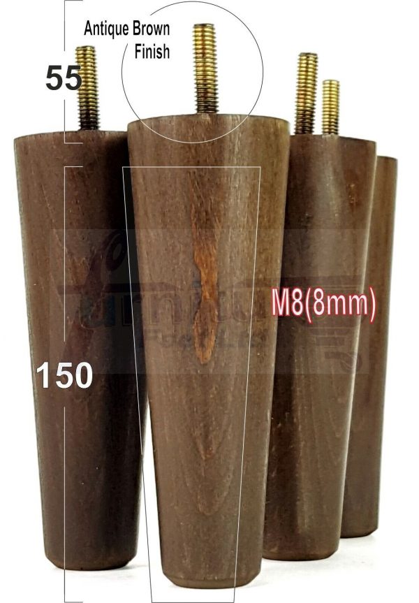 4x WOOD REPLACEMENT FURNITURE CHAIR LEG M8(8mm) TAPERED SETTEE FEET 150mm HIGH - Image 13