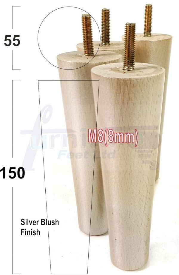 4x WOOD REPLACEMENT FURNITURE CHAIR LEG M8(8mm) TAPERED SETTEE FEET 150mm HIGH - Image 17