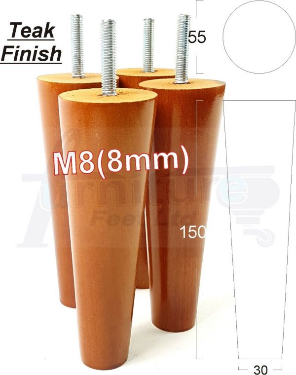 4x WOOD REPLACEMENT FURNITURE CHAIR LEG M8(8mm) TAPERED SETTEE FEET 150mm HIGH - Image 33