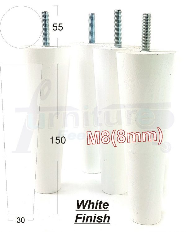 4x WOOD REPLACEMENT FURNITURE CHAIR LEG M8(8mm) TAPERED SETTEE FEET 150mm HIGH - Image 34