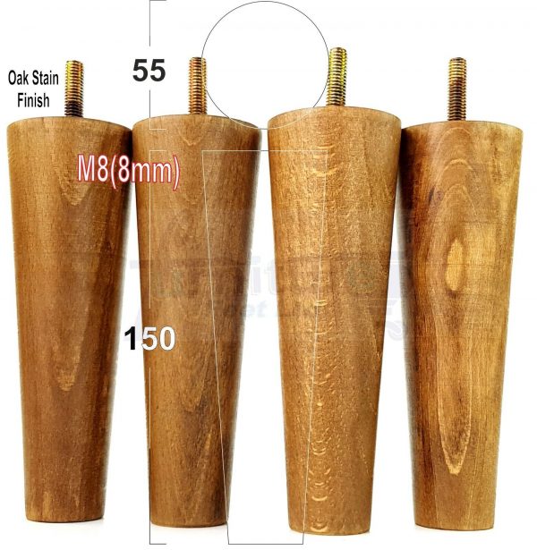 4x WOOD REPLACEMENT FURNITURE CHAIR LEG M8(8mm) TAPERED SETTEE FEET 150mm HIGH - Image 30