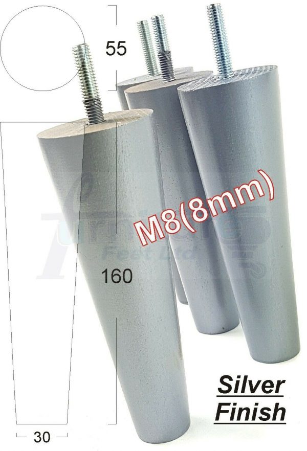 4x WOOD REPLACEMENT FURNITURE CHAIR LEG M8(8mm) TAPERED SETTEE FEET 160mm HIGH - Image 30