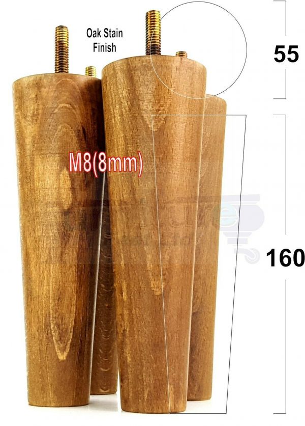 4x WOOD REPLACEMENT FURNITURE CHAIR LEG M8(8mm) TAPERED SETTEE FEET 160mm HIGH - Image 29