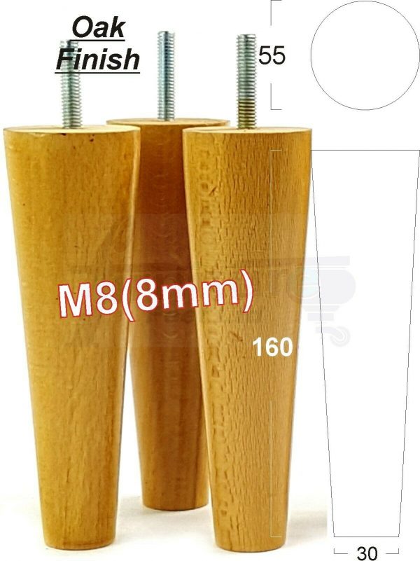 4x WOOD REPLACEMENT FURNITURE CHAIR LEG M8(8mm) TAPERED SETTEE FEET 160mm HIGH - Image 27