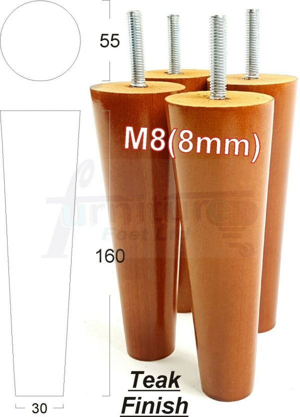 4x WOOD REPLACEMENT FURNITURE CHAIR LEG M8(8mm) TAPERED SETTEE FEET 160mm HIGH - Image 32