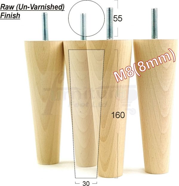 4x WOOD REPLACEMENT FURNITURE CHAIR LEG M8(8mm) TAPERED SETTEE FEET 160mm HIGH - Image 31