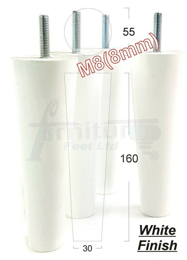 4x WOOD REPLACEMENT FURNITURE CHAIR LEG M8(8mm) TAPERED SETTEE FEET 160mm HIGH - Image 33
