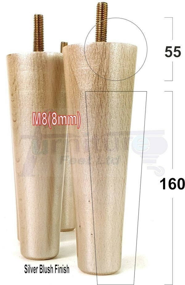 4x WOOD REPLACEMENT FURNITURE CHAIR LEG M8(8mm) TAPERED SETTEE FEET 160mm HIGH - Image 17